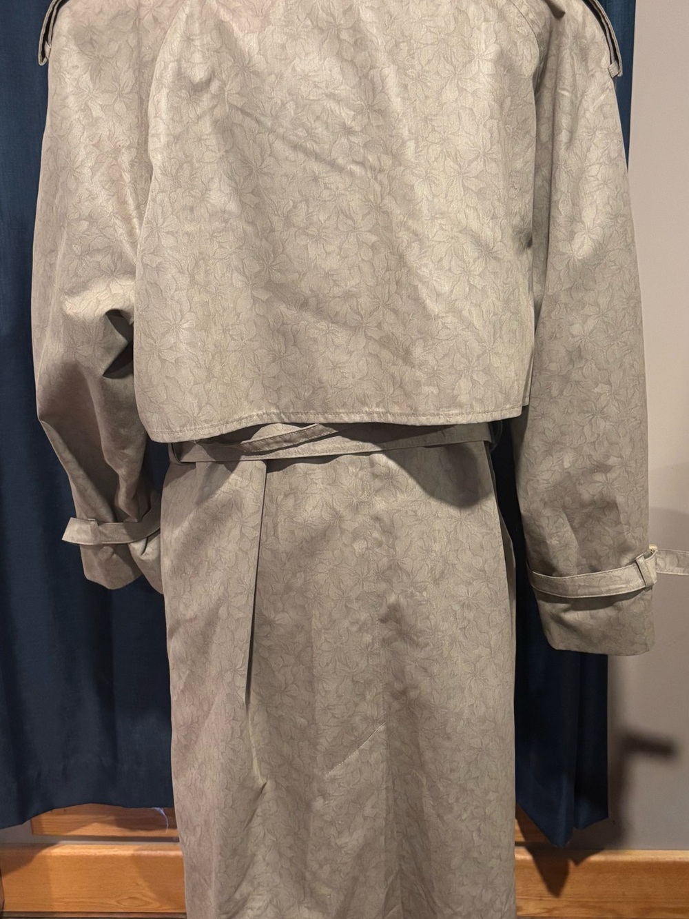 London Fog Taupe Floral Jacquard Trench Coat - Picture 3 of 6
